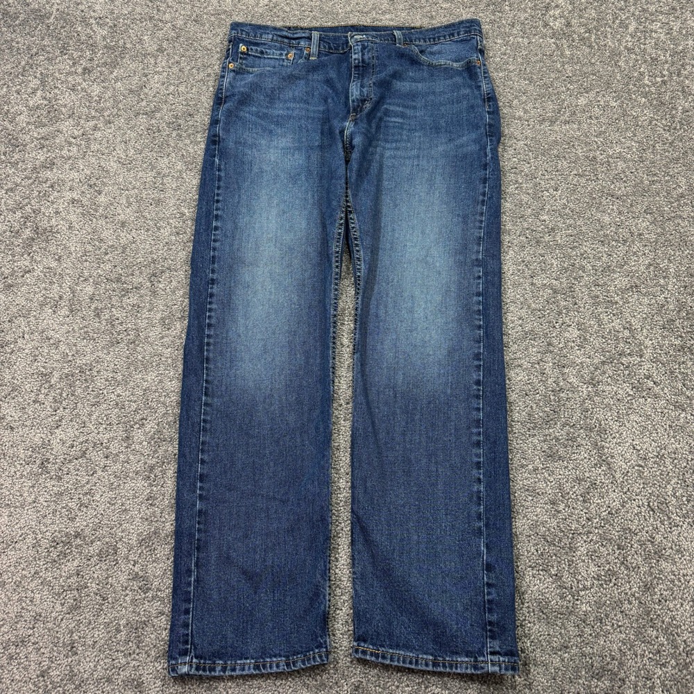 Levis Jeans Mens 38x32 Blue 505 Regular Fit Straight Leg Denim Medium Wash Logo